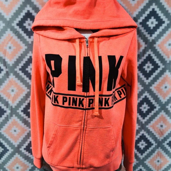 PINK Victoria's Secret Tops - PINK Victoria Secret Peach & Black Zip Up Sweater